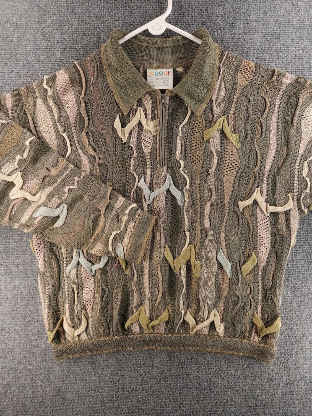 Coogi Green Australia Cotton Long Sleeve Collared 1/4 Zip Pullover Mens XS Knit